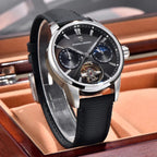 Pagani Design PD-YS021 silver black watch in wooden watch box, three-quarter view