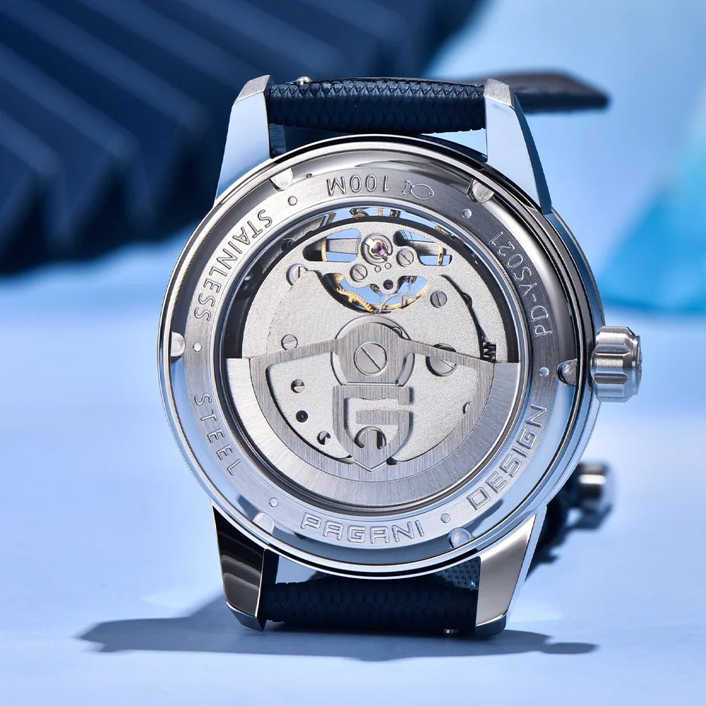 Pagani Design PD-YS021 exhibition caseback, automatic movement rotor and 100M water resistance mark