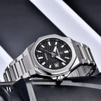 Pagani Design PD-YS023 black textured dial with steel case and bracelet, three-quarter view