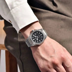 Pagani Design PD-YS023 black dial worn on wrist, showing bracelet drape and case size
