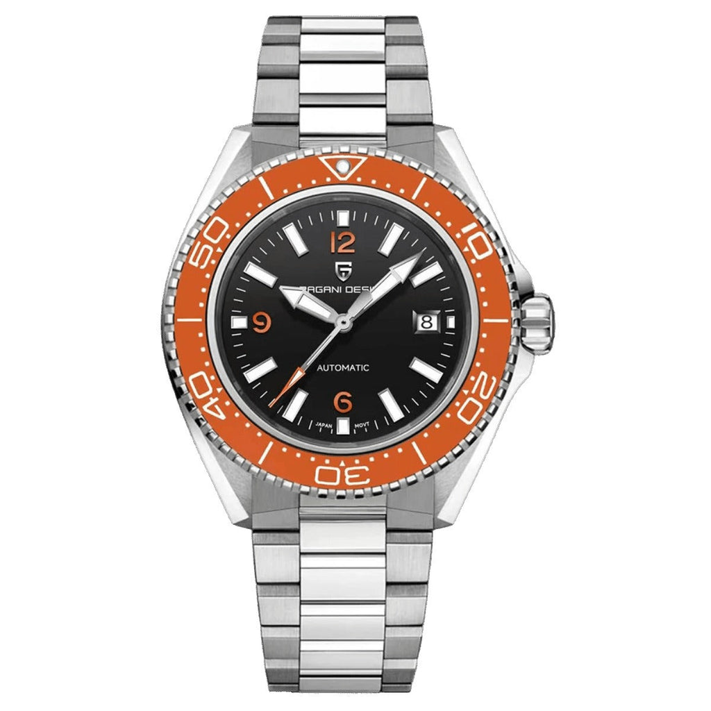 Pagani Design PD-YS034 black dial, orange dive bezel, stainless steel bracelet, automatic diver