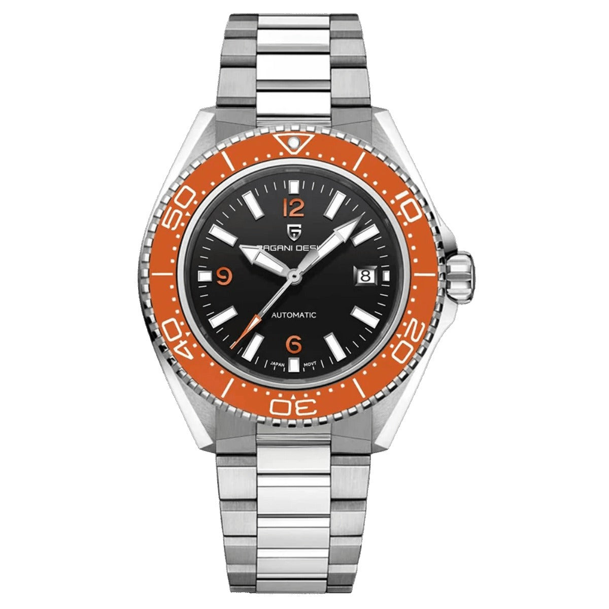 Pagani Design PD-YS034 black dial, orange dive bezel, stainless steel bracelet, automatic diver