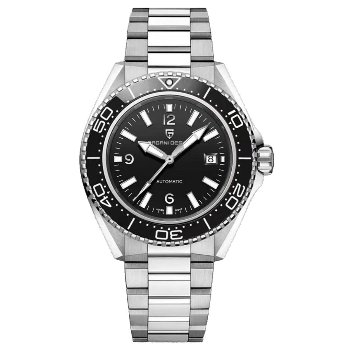Pagani Design PD-YS034 black dial dive watch, black bezel and stainless steel bracelet, automatic
