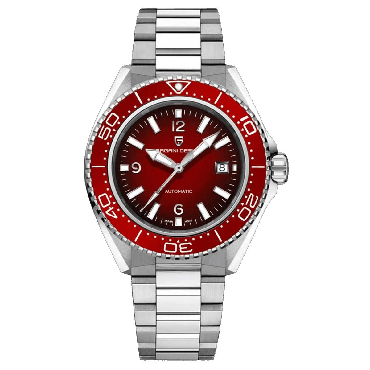 Pagani Design PD-YS034 red dial and red bezel with stainless steel bracelet, automatic dive watch