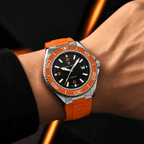 Pagani Design PD-YS034 worn on wrist with orange rubber strap, showing case size and bezel scale