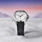 Pagani Design PD-1780 white dial men's quartz watch in snow, lifestyle shot