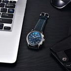 Pagani Design PD-1781 blue dial men's quartz chronograph watch on desk