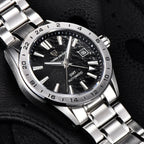 Pagani Design PD-1792 black dial men's GMT automatic watch, angled dial close-up