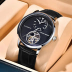 Pagani Design PD-1796 black dial men's tourbillon watch, silver case, front view in gift box