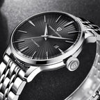 Pagani Design PD-2770 black dial men's automatic watch, steel bracelet, side angle view