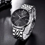 Pagani Design PD-2770 black dial men's automatic watch, steel bracelet, three-quarter view