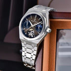 Pagani Design PD-YS036 silver brown watch angled on a display stand