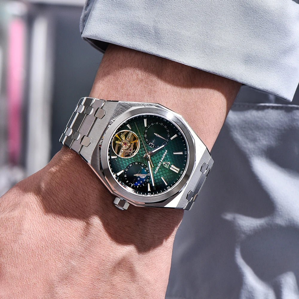 Pagani Design PD-YS036 silver green worn on the wrist
