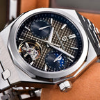 Pagani Design PD-YS036 silver brown close-up of dial, open heart and moon phase