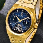 Pagani Design PD-YS036 gold blue angled view of the octagonal bezel and crown