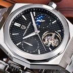 Pagani Design PD-YS036 silver black macro of moon phase, subdials and open heart