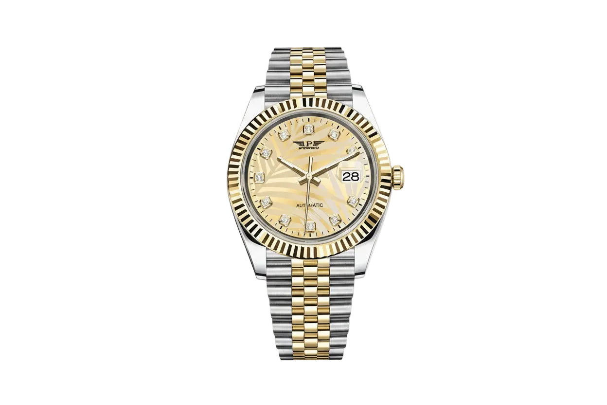 PINDU PD6525 Men's Automatic Watch with gold 2 dial, angled view