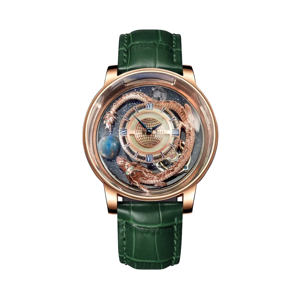 PINDU 6532 Minimalist Dial Menâ€™s Watch with green dial, side view