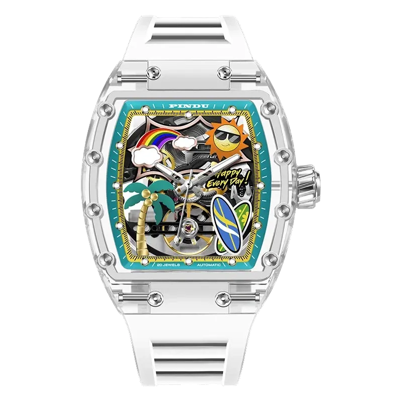 PINDU Men Mechanical Watch Tonneau Summer Beach Glowing Waterproof Silicone-PrimeTimepiece