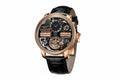 PINDU M2791B Godfather rose gold case, black skeleton dial, black leather strap, angled view