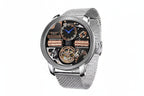 PINDU M2791B Godfather steel case on a silver mesh bracelet with rose gold dial accents