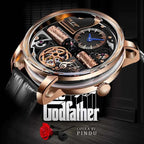 PINDU M2791B Godfather Classic rose gold men's watch with black skeleton dial and black leather strap