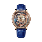 PINDU 6532 Minimalist Dial Menâ€™s Watch with blue gold dial, angled view