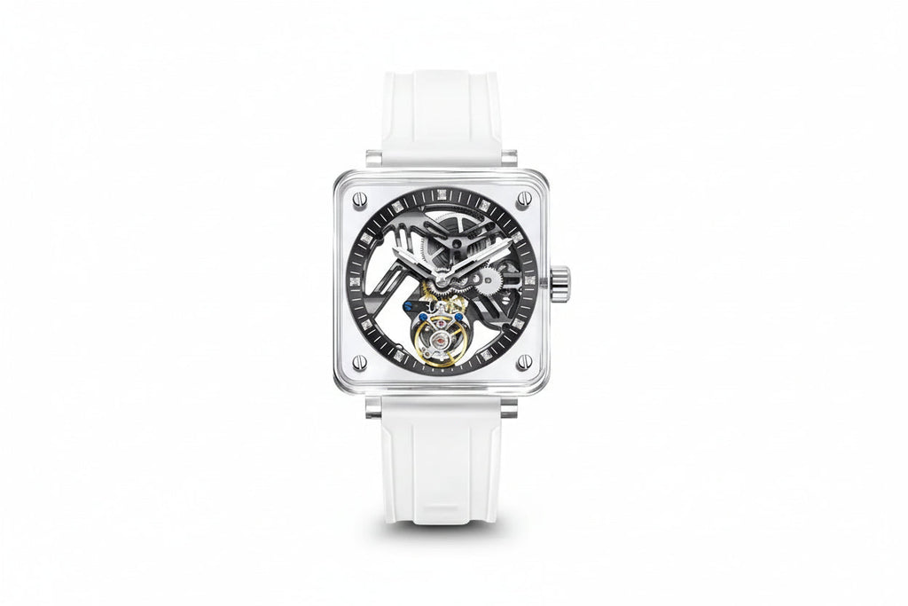 PINDU P6569 Tourbillon Movement, Transparent Case with white dial