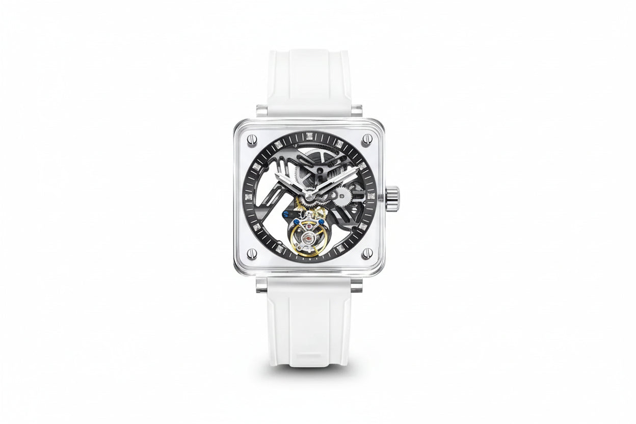 PINDU P6569 Tourbillon Movement, Transparent Case with white dial