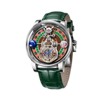 PINDU P6570 Men's Quartz Celestial Gaming Disk Dial Watch with silver green dial