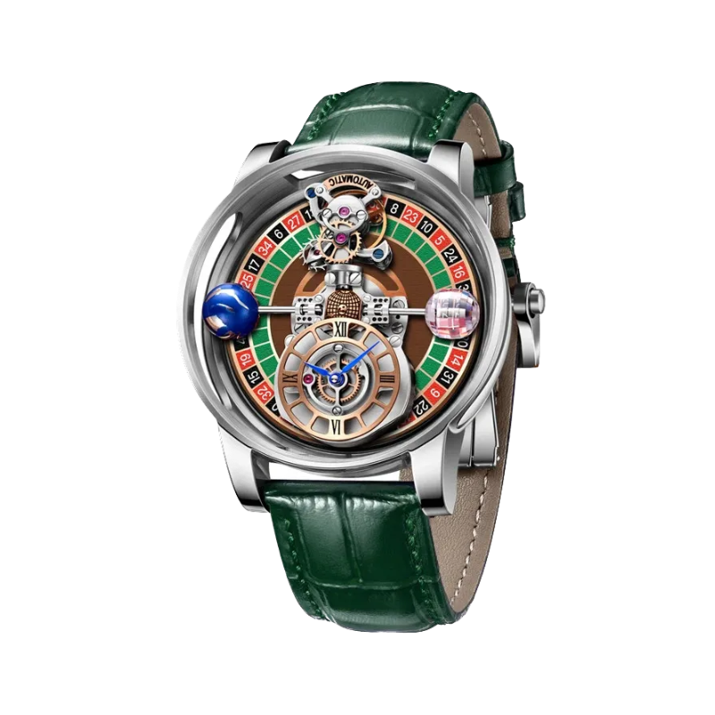 PINDU P6570 Men's Quartz Celestial Gaming Disk Dial Watch with silver green dial