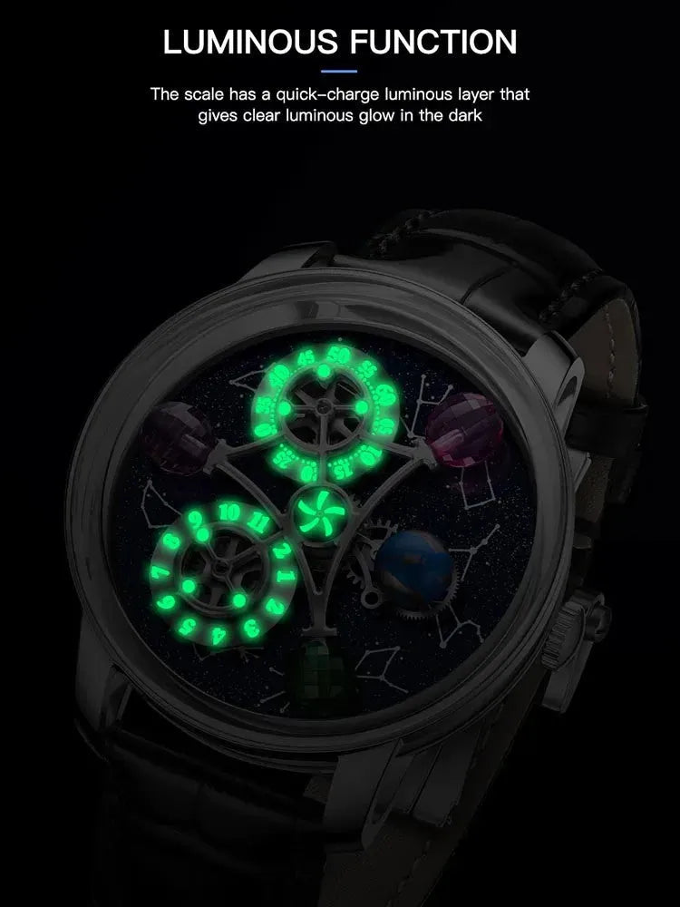 PINDU P6573 Starry Twelve Constellations Mechanical Watch, caseback view