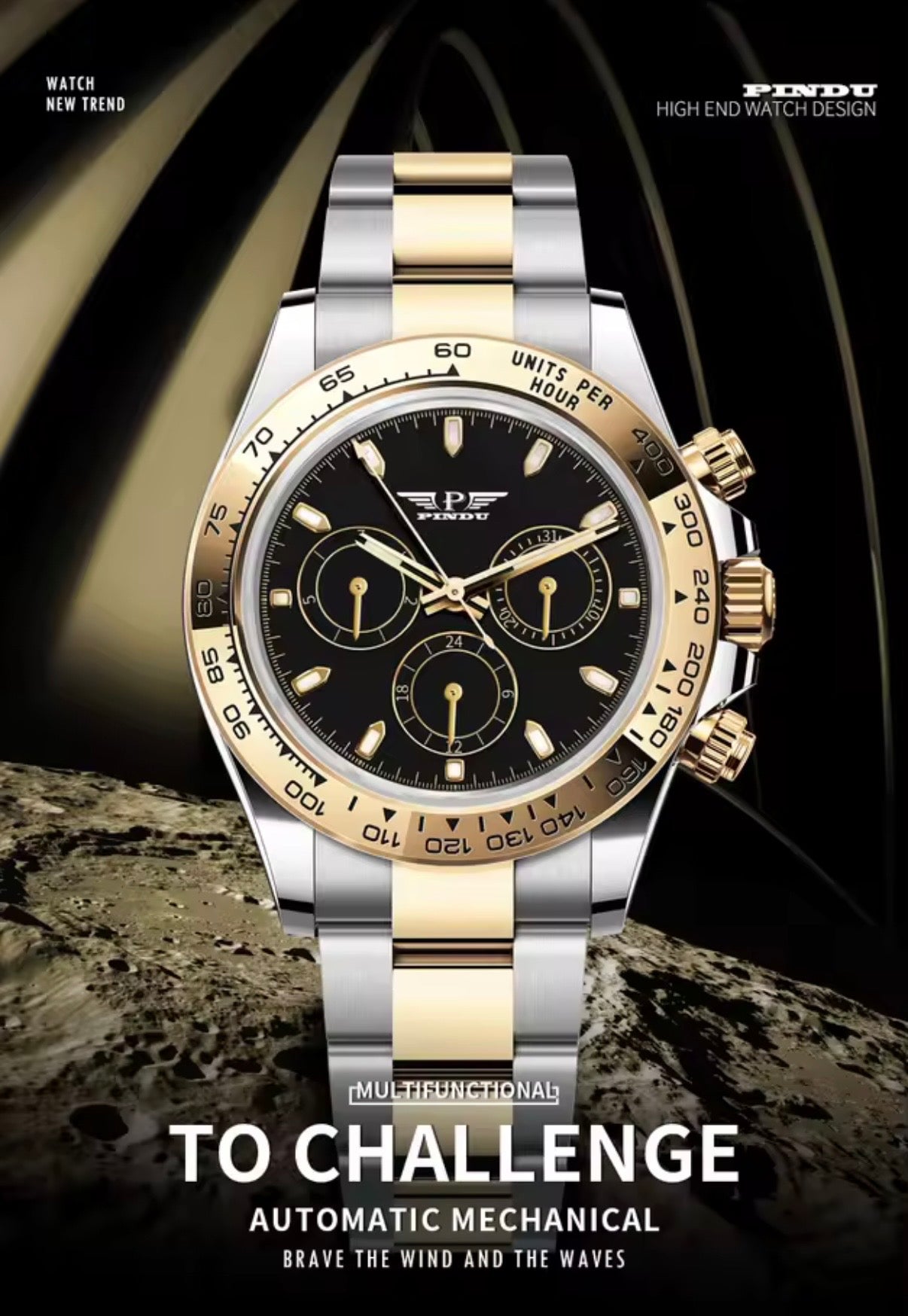 PINDU P6589 Two-Tone Automatic Chronograph Men's Watch