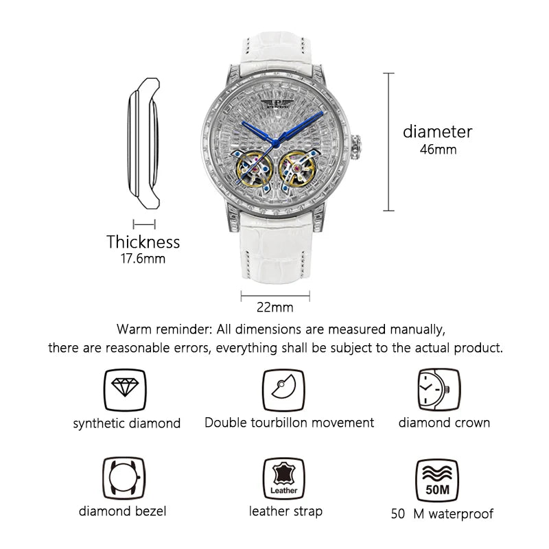 PINDU PD6656 Double Tourbillon Diamond Skeleton Men's Watch