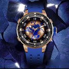 PINDU P6676 Planet Series 48mm automatic watch, blue earth with rose-gold continents dial on blue silicone, gold-earth-lifest