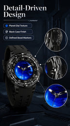 PINDU P6676 detail-driven design panel with magnified circles on the crown, bezel markers and dial hands