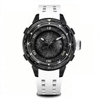 PINDU P6676 Planet Series 48mm automatic watch, charcoal moon on black dial on white silicone, black-moon-front