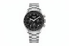 PINDU PD-1701 chronograph watch with black dial silver markers and steel bracelet
