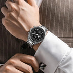 PINDU PD-1701 Black Dial Steel Chronograph Moon Watch Wrist Shot