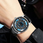 PINDU PD5029 Retro Precision men's watch with blue concentric dial worn on wrist