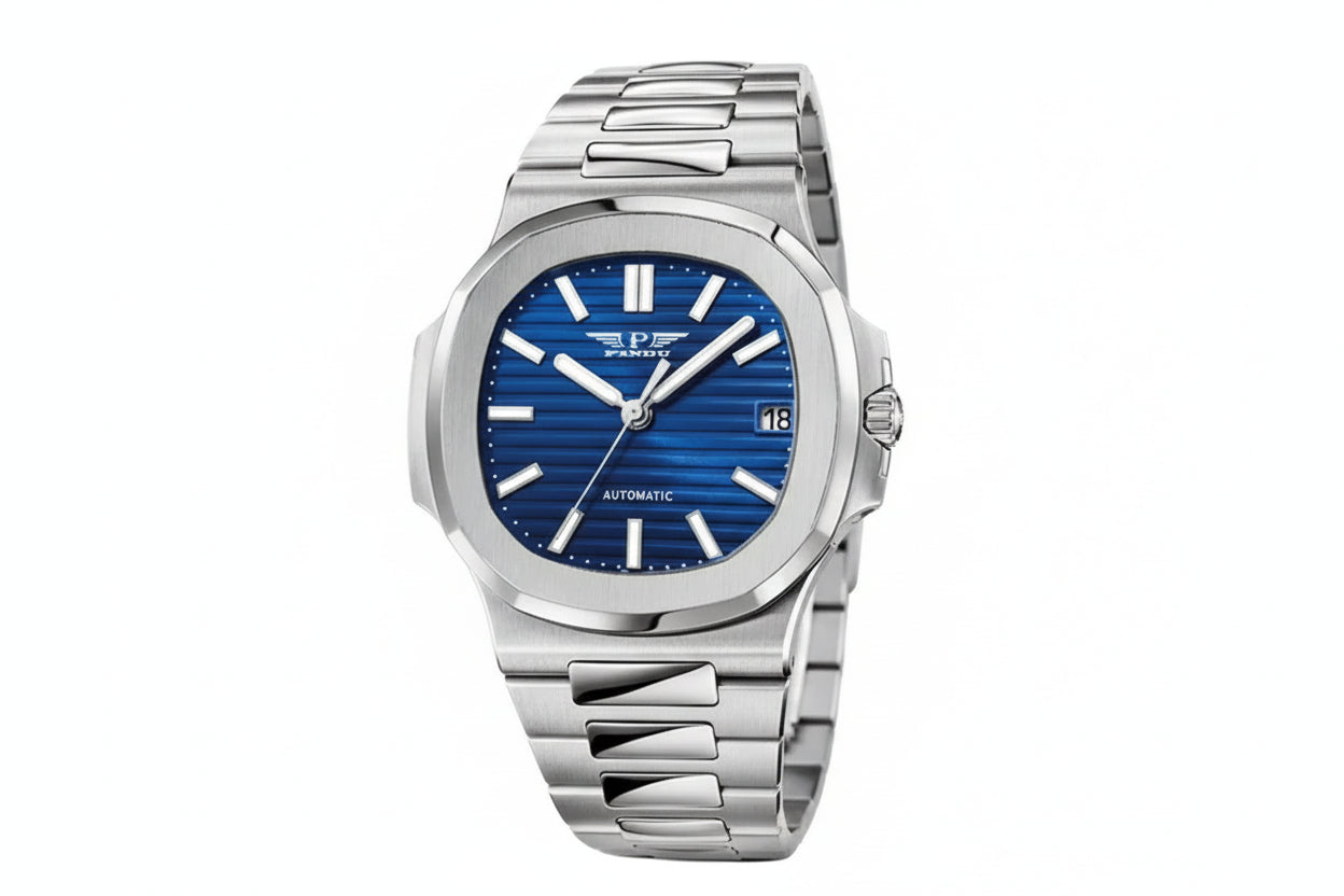 PINDU P6502 Men's Automatic Moon Phase Watch with blue dial