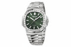 PINDU PD6502 automatic watch silver case diamond bezel with green dial, front view