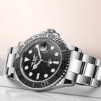 PINDU PD6510 GMT automatic watch with black dial and ceramic bezel on stainless steel bracelet
