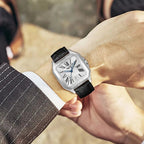PINDU PD6515 automatic watch on wrist with white dial and silver case lifestyle shot