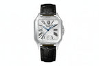 PINDU PD6515 square automatic watch silver case white dial with black leather strap