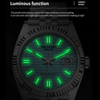PINDU PD6525 automatic watch luminous function feature graphic with glowing green markers