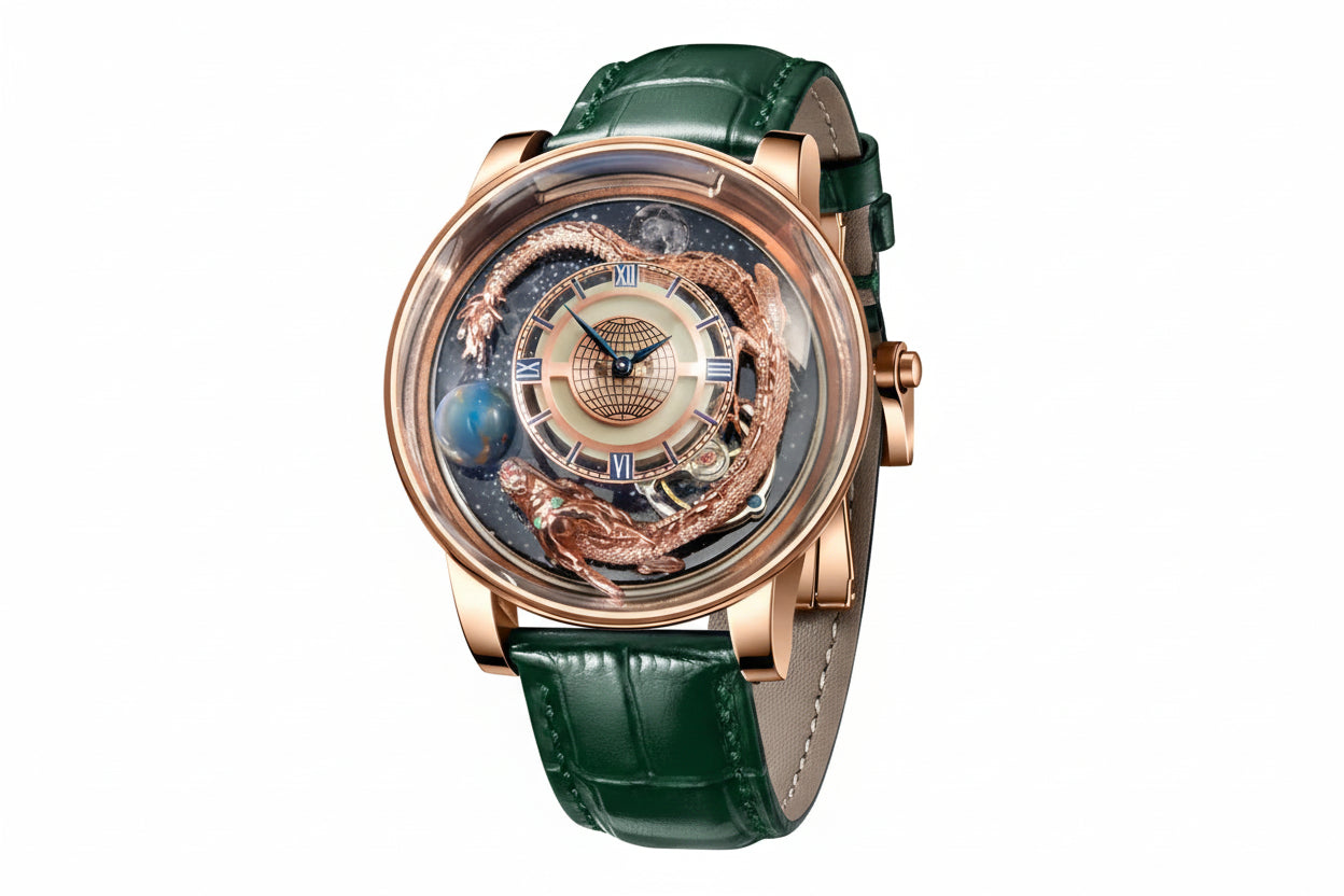 PINDU PD6532 dragon quartz watch green gold dial front view