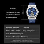 PINDU PD6537 moonphase tourbillon watch specifications: 44.5mm case, 12.5mm thickness, automatic, 5ATM