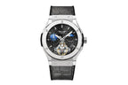 PINDU PD6537 mens automatic moonphase tourbillon watch with black starry dial and grey leather strap, front