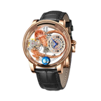 PINDU PD6539 dragon astronomia watch with rose gold case and black leather strap front view
